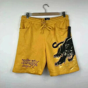 NEW! Ed Hardy Men's Panther Graphic Lounge Shorts - Yellow